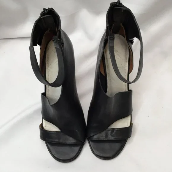 Mason Martin Margiela Stiletto Womens Heels 38.5 M Black Leather Peep-toe Shoes - Picture 10 of 11